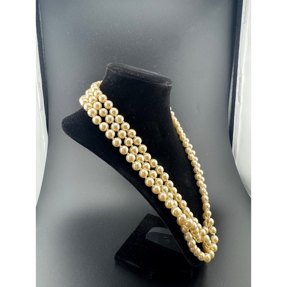 Unbranded Jewelry - Vintage Extra Long Faux Pearl Necklace Cream Hand Knotted 36"